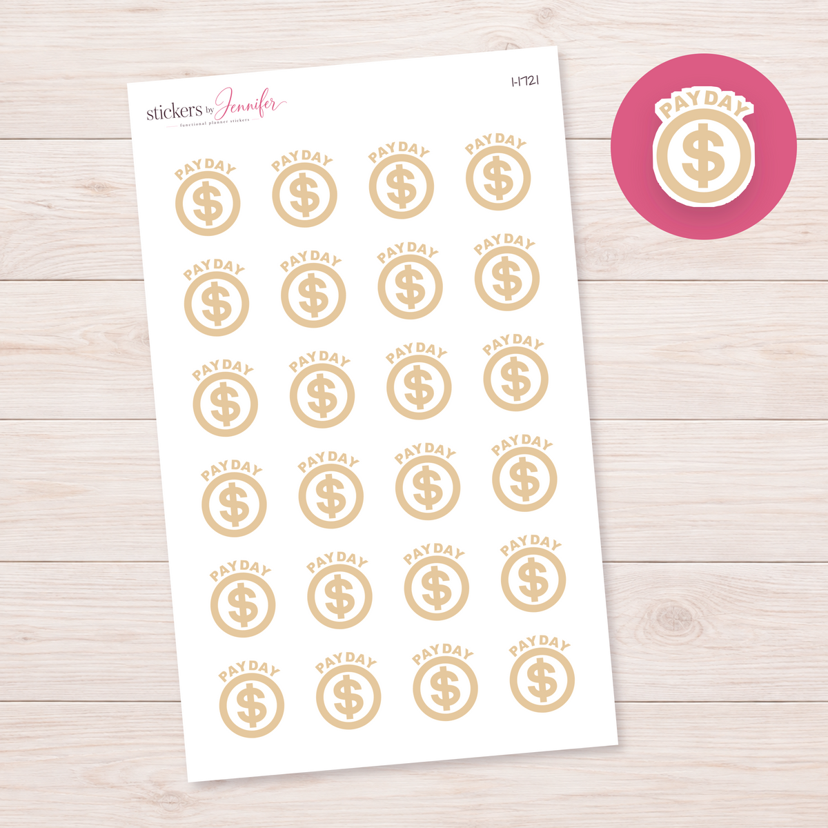 Cream Payday Dollar Circle Planner Stickers | I-1721