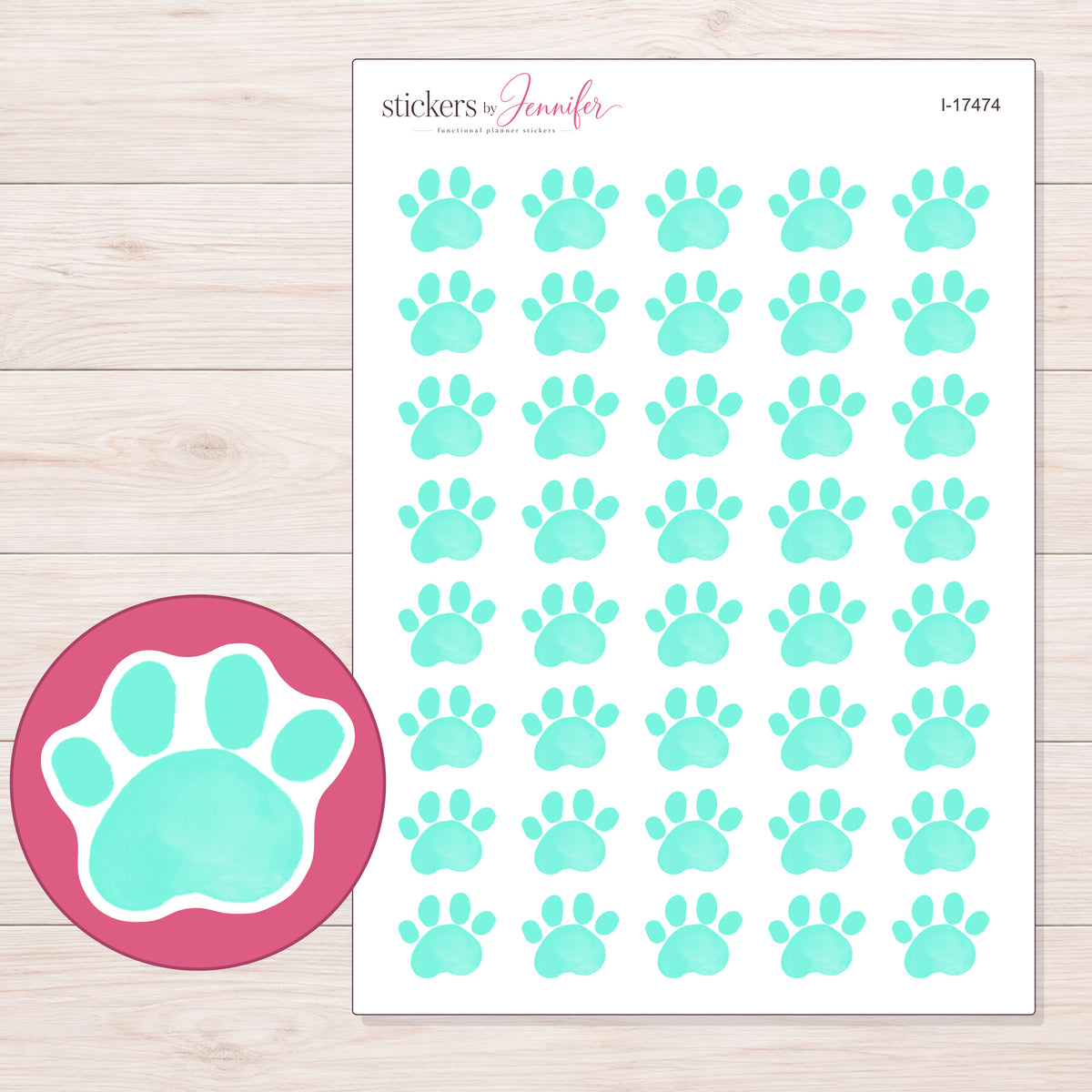 I-17474 planner sticker sheet with enlarged sticker detail