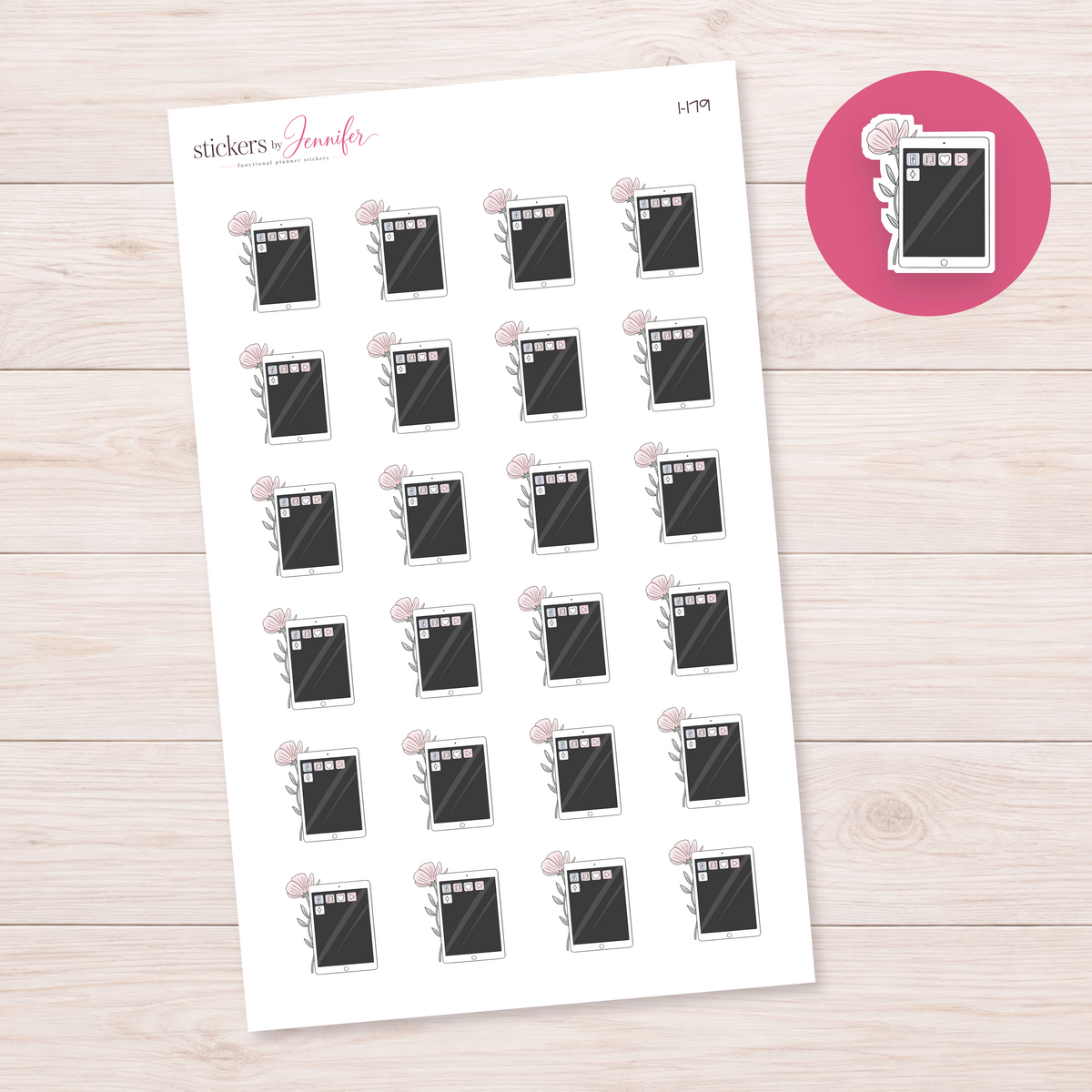 Tablet & Flowers Planner Stickers | I-179