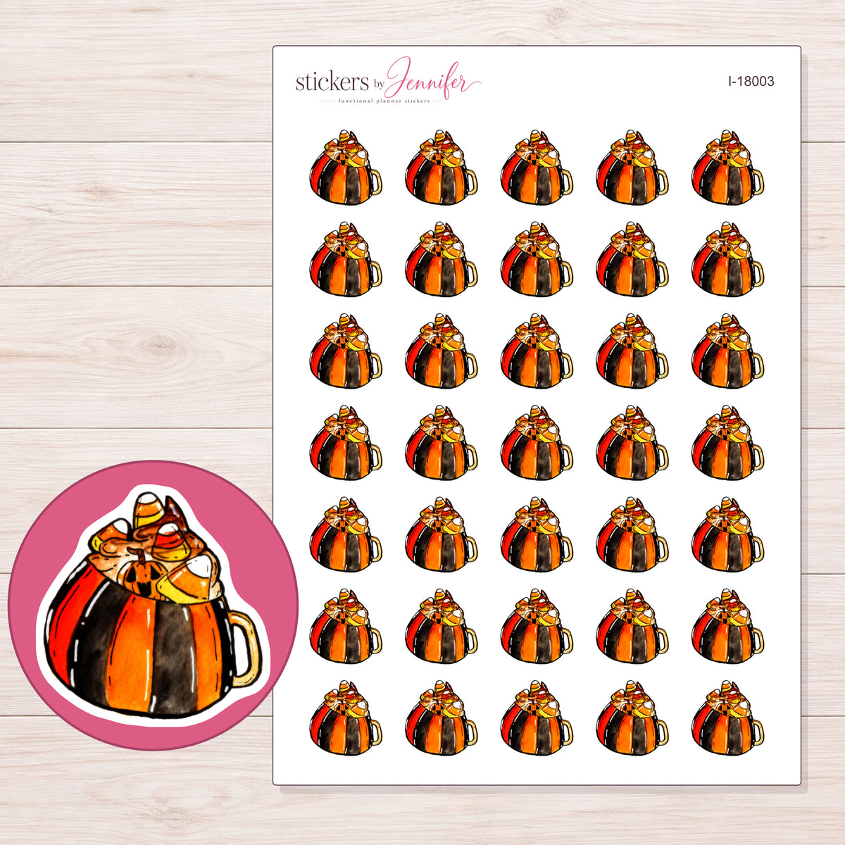 I-18003 planner sticker sheet with enlarged sticker detail