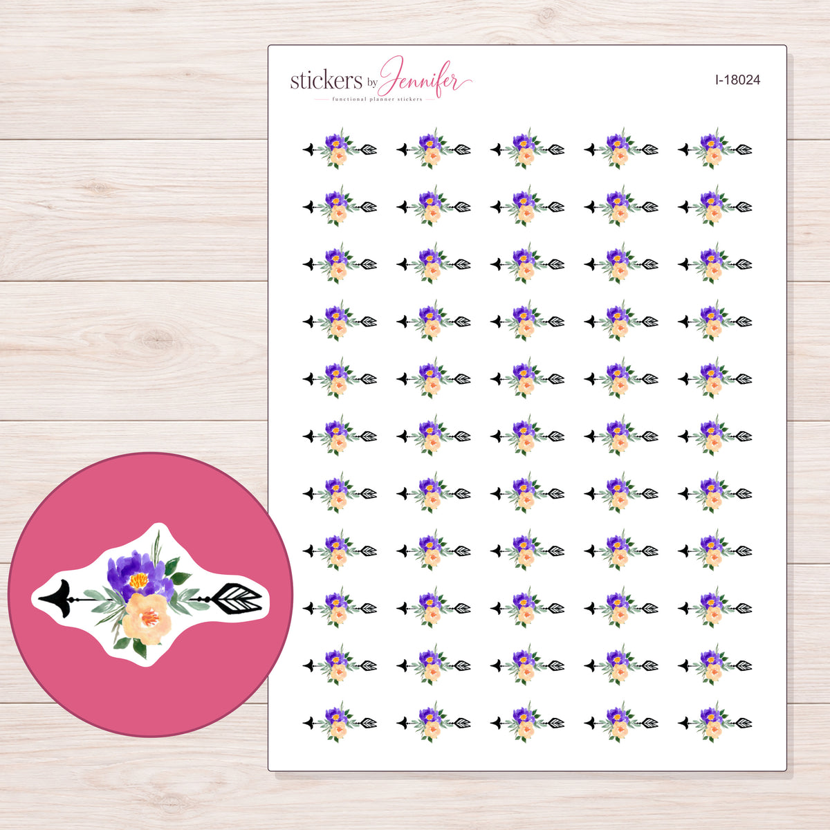 I-18024 planner sticker sheet with enlarged sticker detail