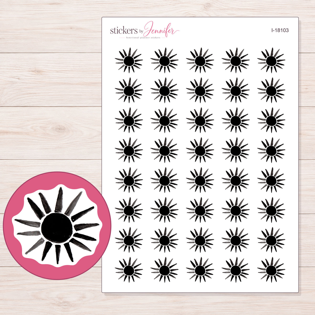 I-18103 planner sticker sheet with enlarged sticker detail