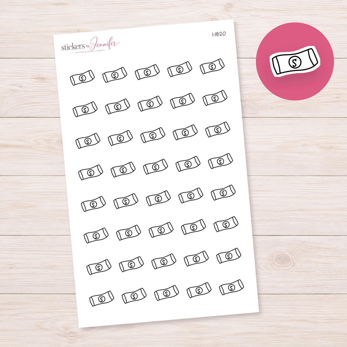 Outline Dollar Bill Planner Stickers | I-1820
