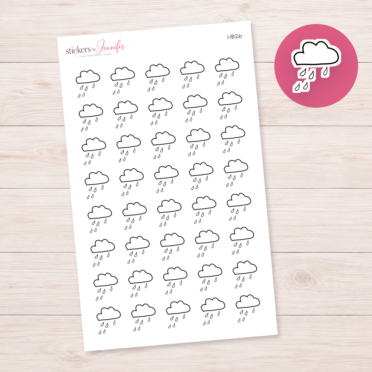 Outline Rain Cloud Planner Stickers | I-1826