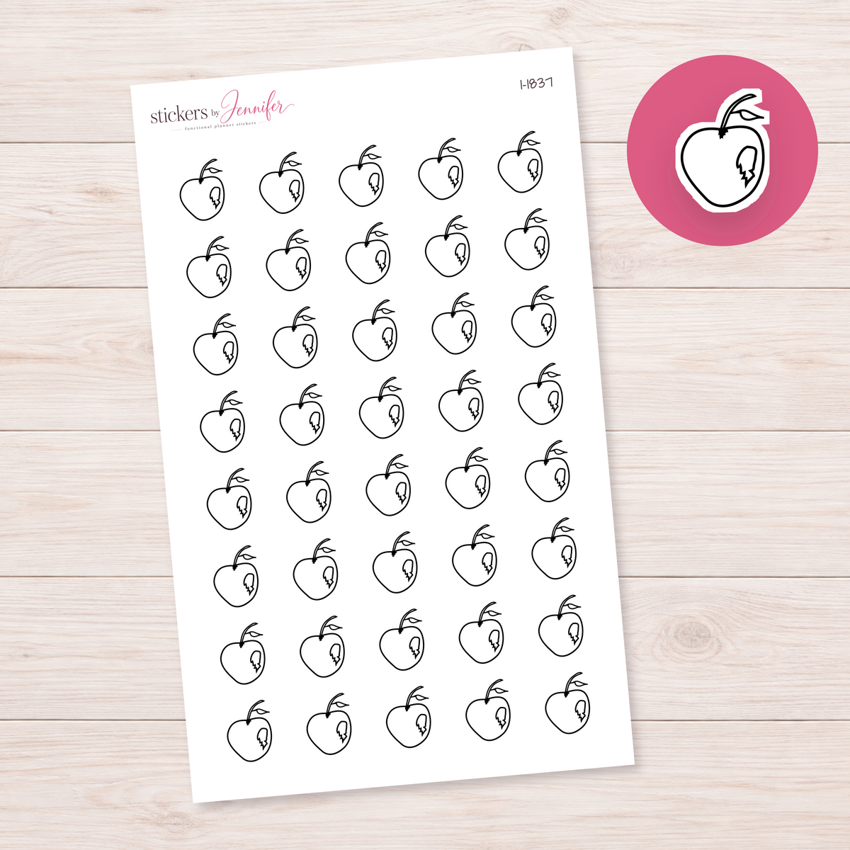 Outline Bitten Apple Planner Stickers | I-1837