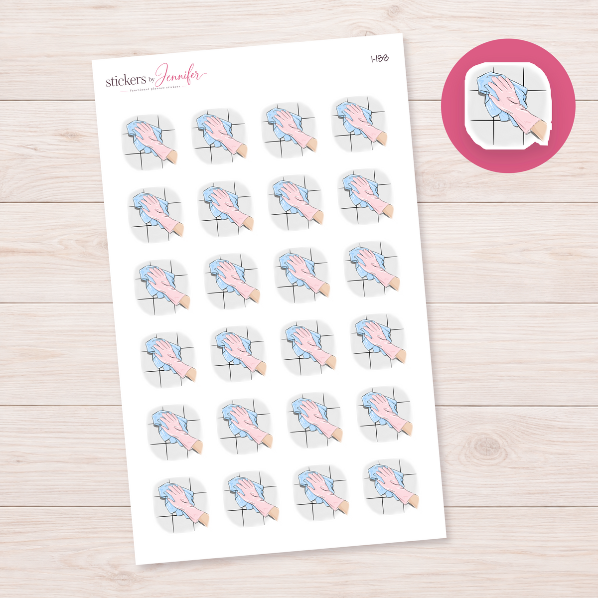 Pink Cleaning Glove & Cloth Planner Stickers | I-188