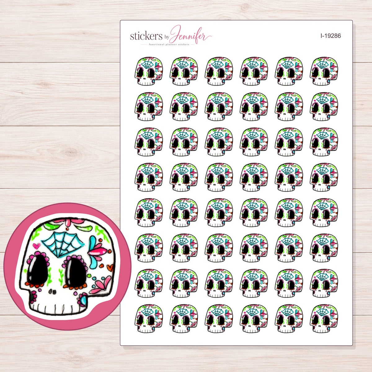 I-19286 planner sticker sheet with enlarged sticker detail