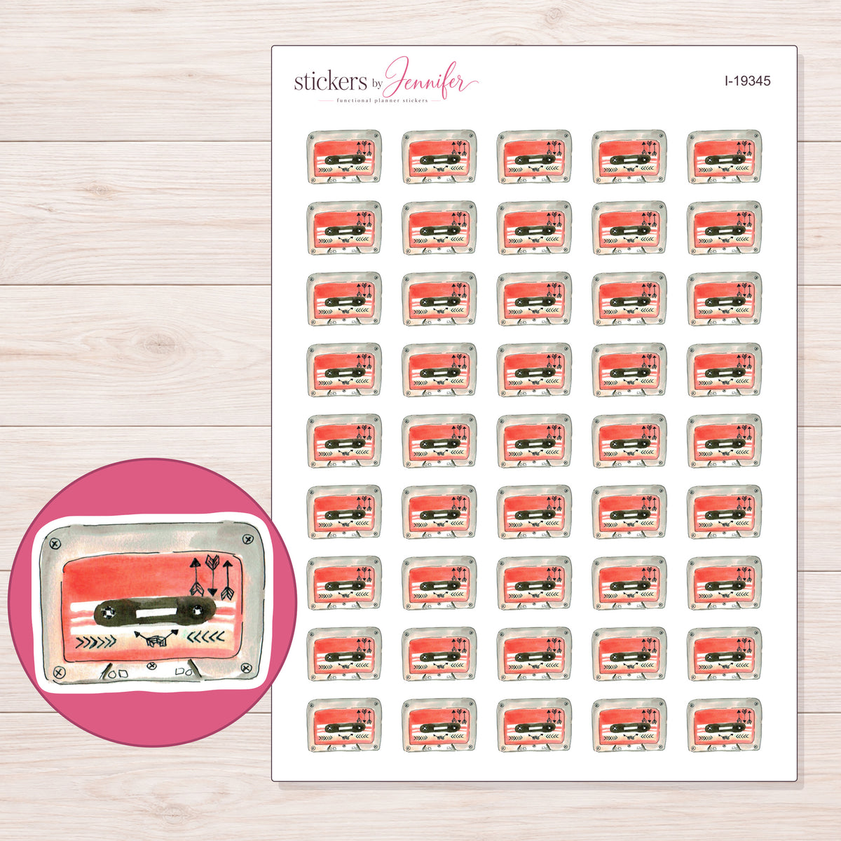 I-19345 planner sticker sheet with enlarged sticker detail