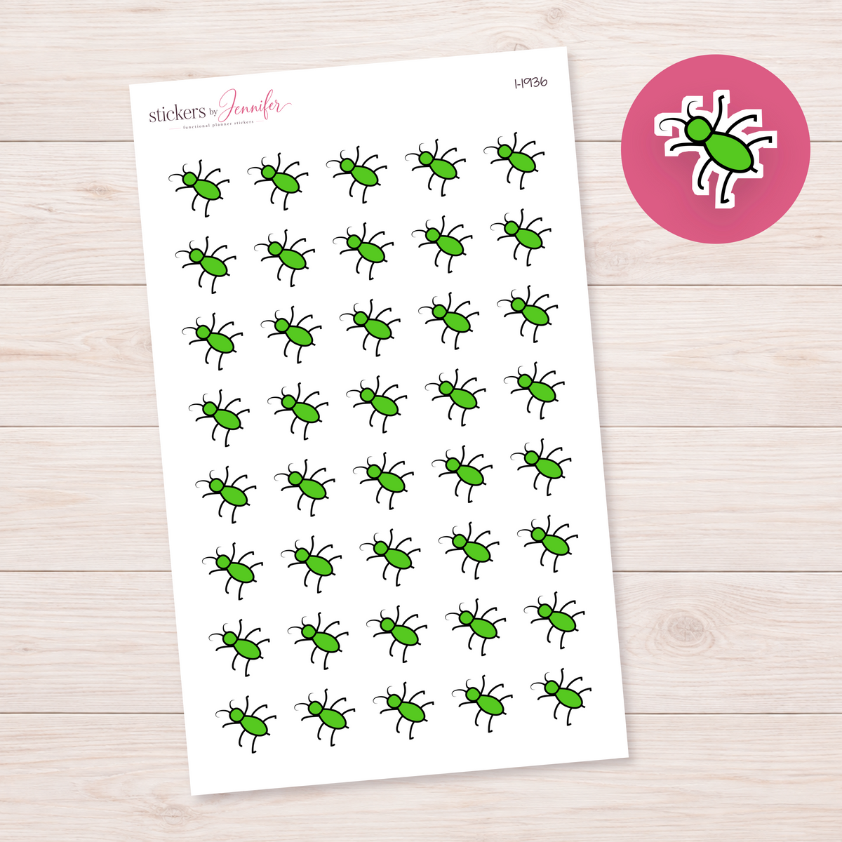 Green Little Bug Planner Stickers | I-1936