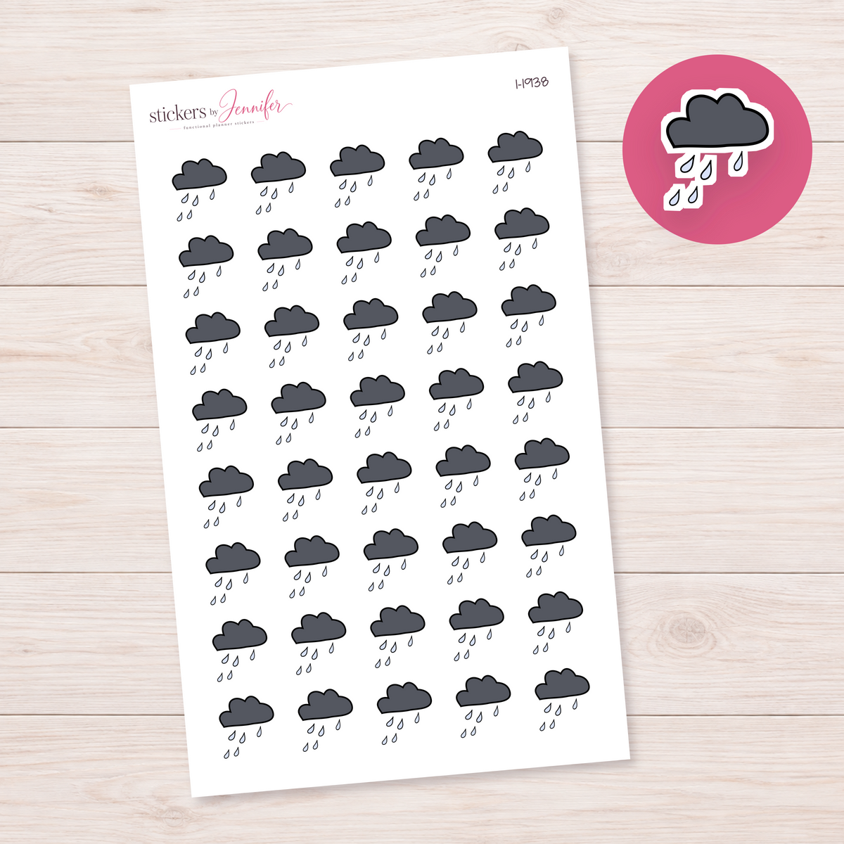 Dark Rain Cloud Planner Stickers | I-1938