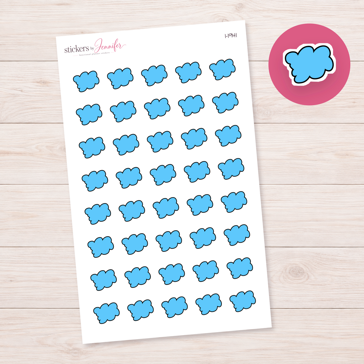 Blue Puffy Cloud Planner Stickers | I-1941