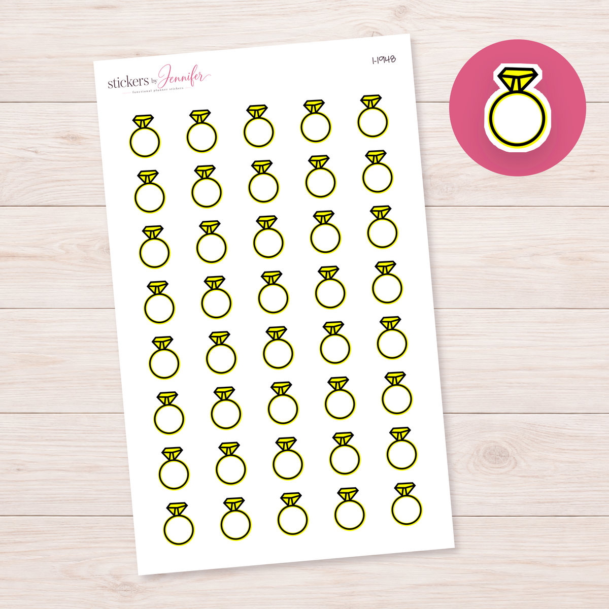 Yellow Diamond Ring Planner Stickers | I-1948