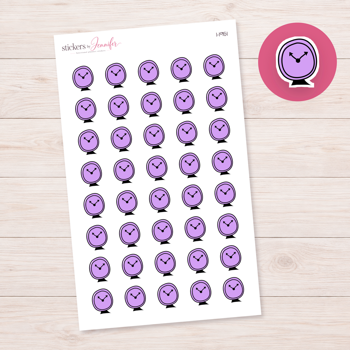 Purple Round Clock Planner Stickers | I-1951