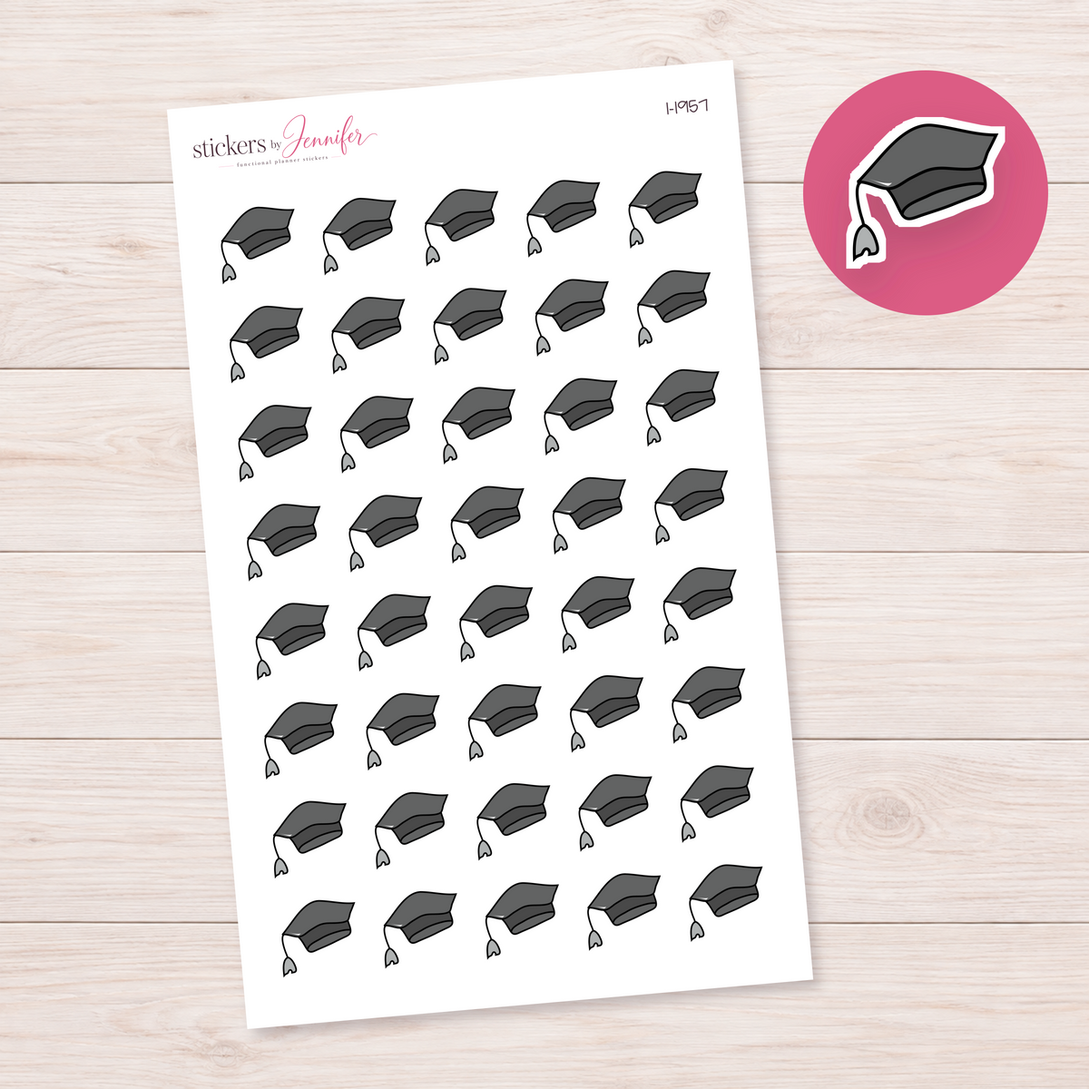 Gray Graduation Cap Planner Stickers | I-1957