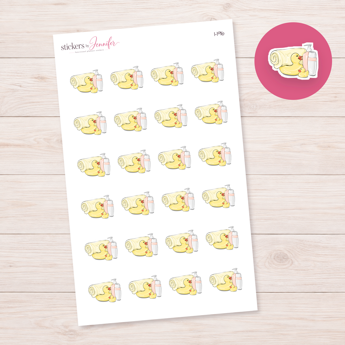 Pink Baby Bath Supplies Planner Stickers | I-196