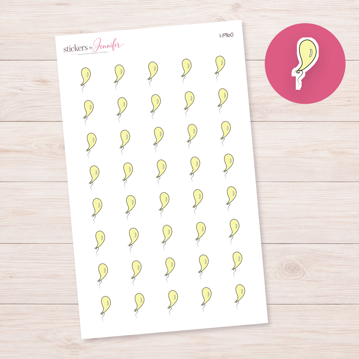 Yellow Party Balloon Planner Stickers | I-1960