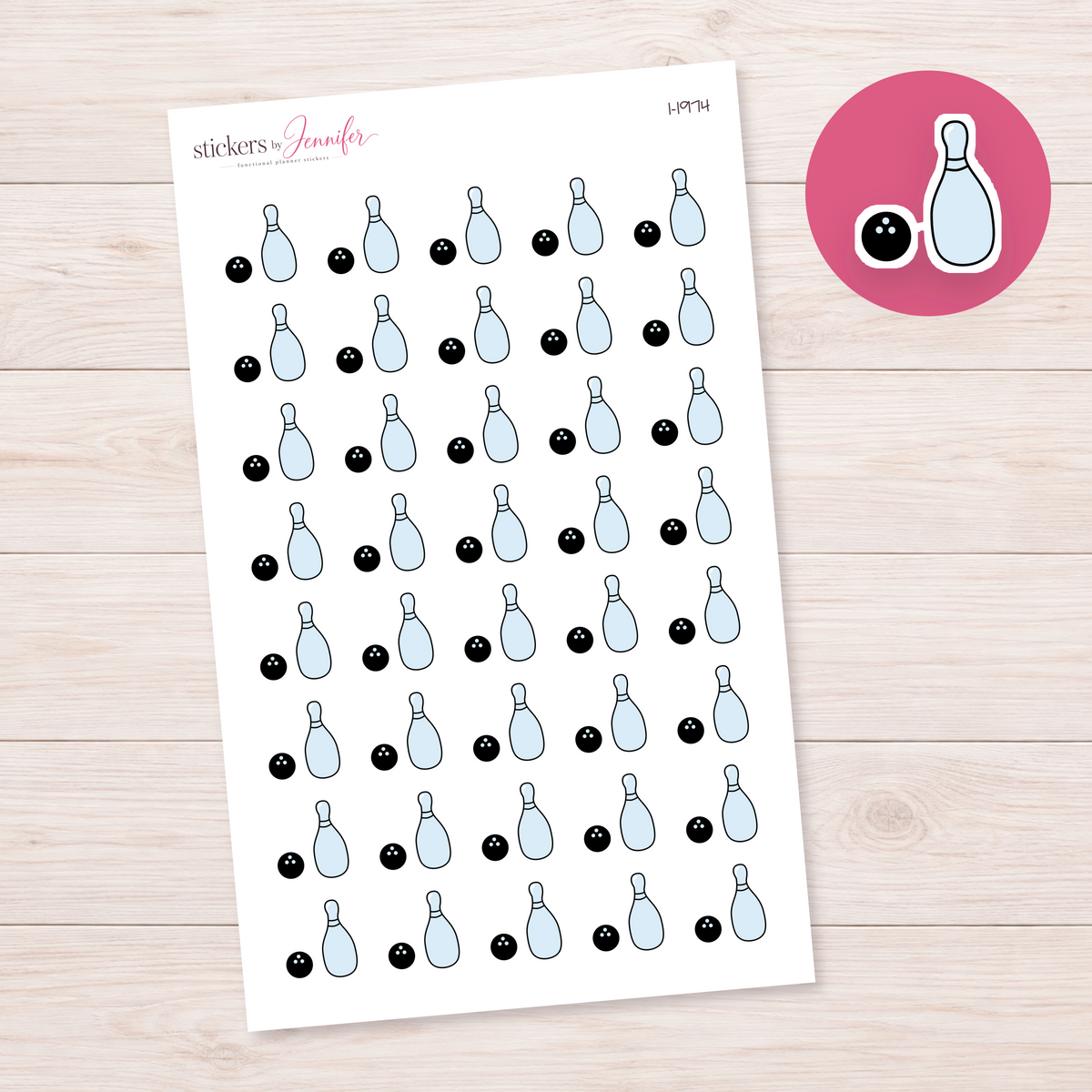 Bowling Ball and Pin Planner Stickers | I-1974