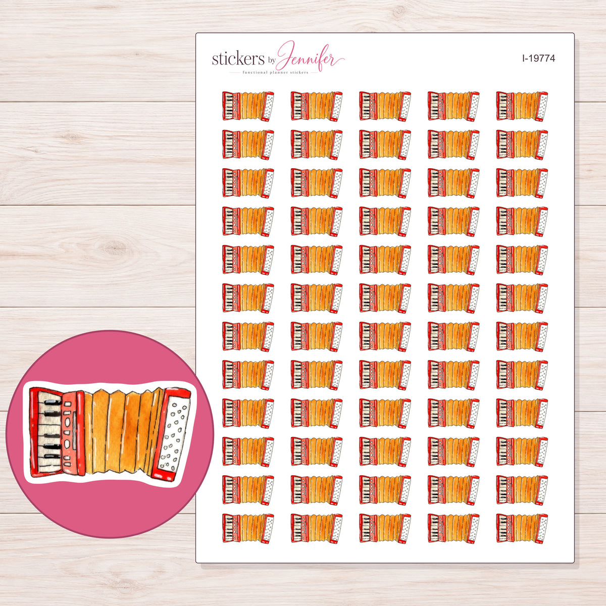 I-19774 planner sticker sheet with enlarged sticker detail