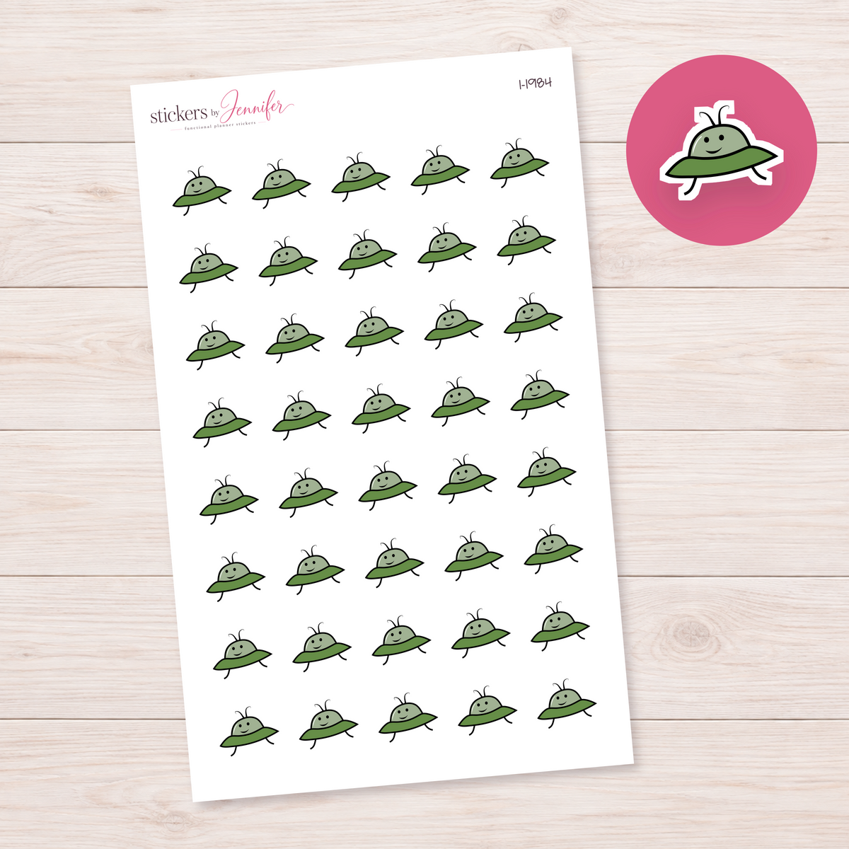 Smiling Green Flying Saucer Planner Stickers | I-1984
