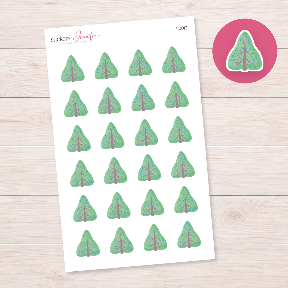 Green Evergreen Tree Planner Stickers | I-2010