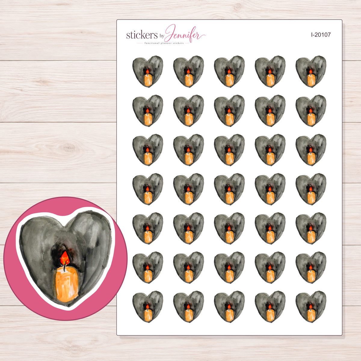 I-20107 planner sticker sheet with enlarged sticker detail