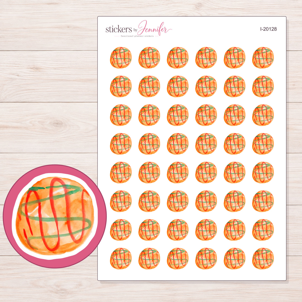 I-20128 planner sticker sheet with enlarged sticker detail