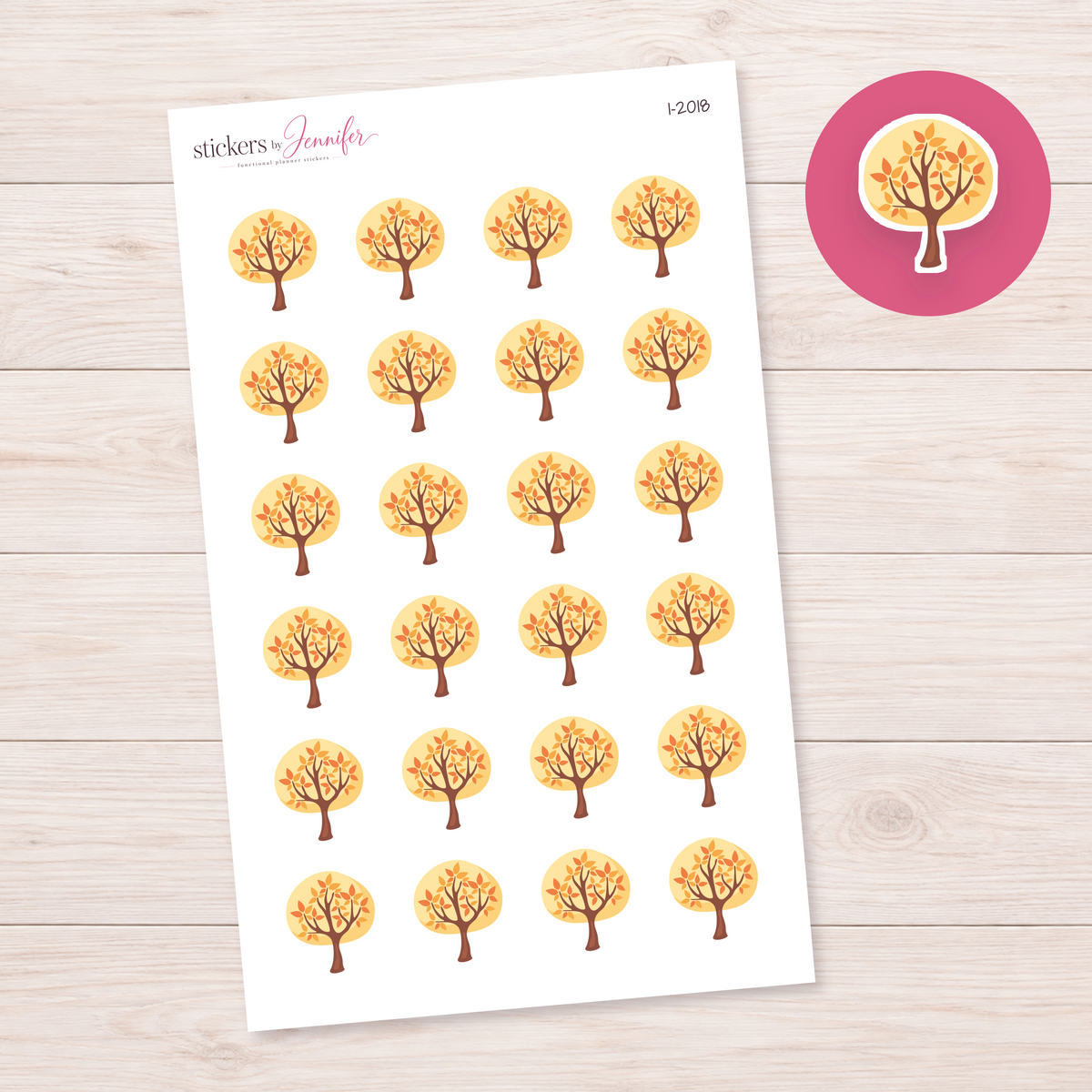 Orange Autumn Tree Planner Stickers | I-2018