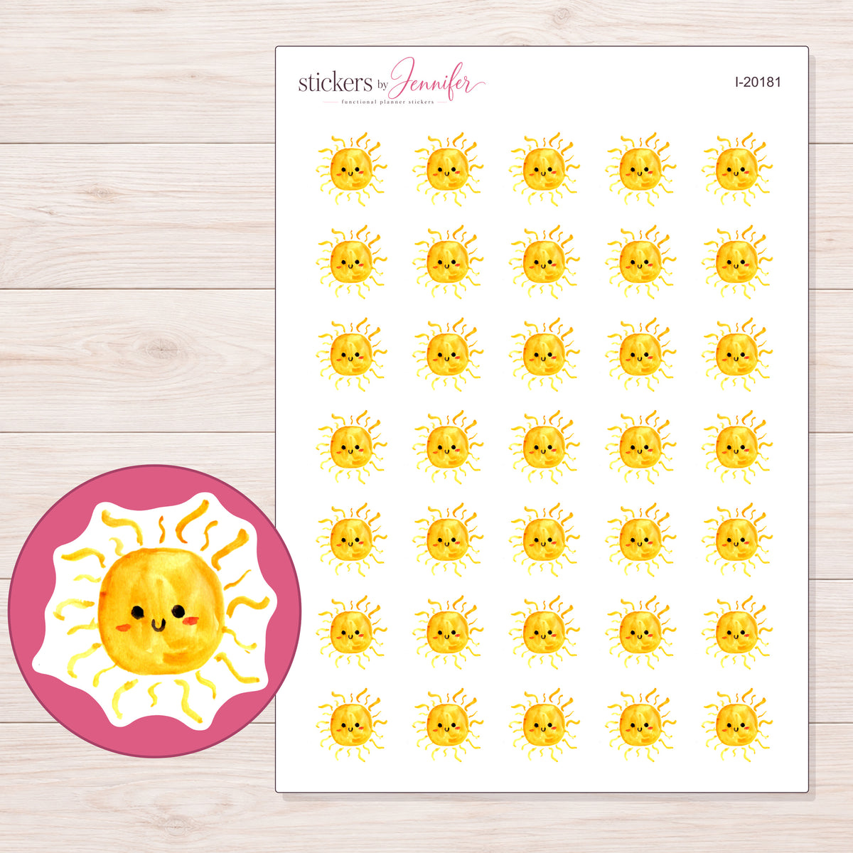 I-20181 planner sticker sheet with enlarged sticker detail