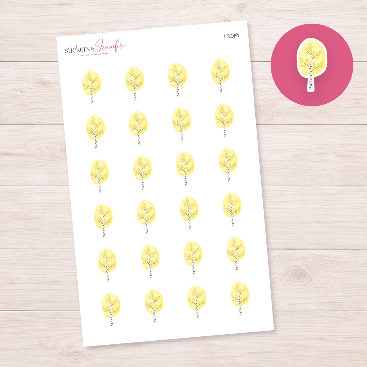 Golden Birch Tree Planner Stickers | I-2019