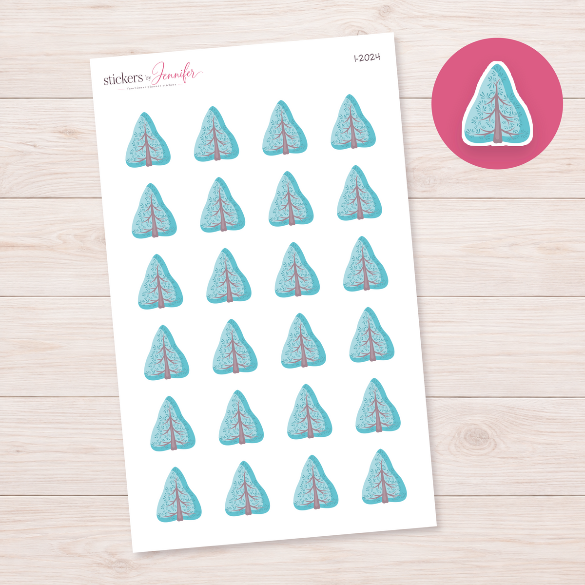 Rounded Blue Pine Tree Planner Stickers | I-2024