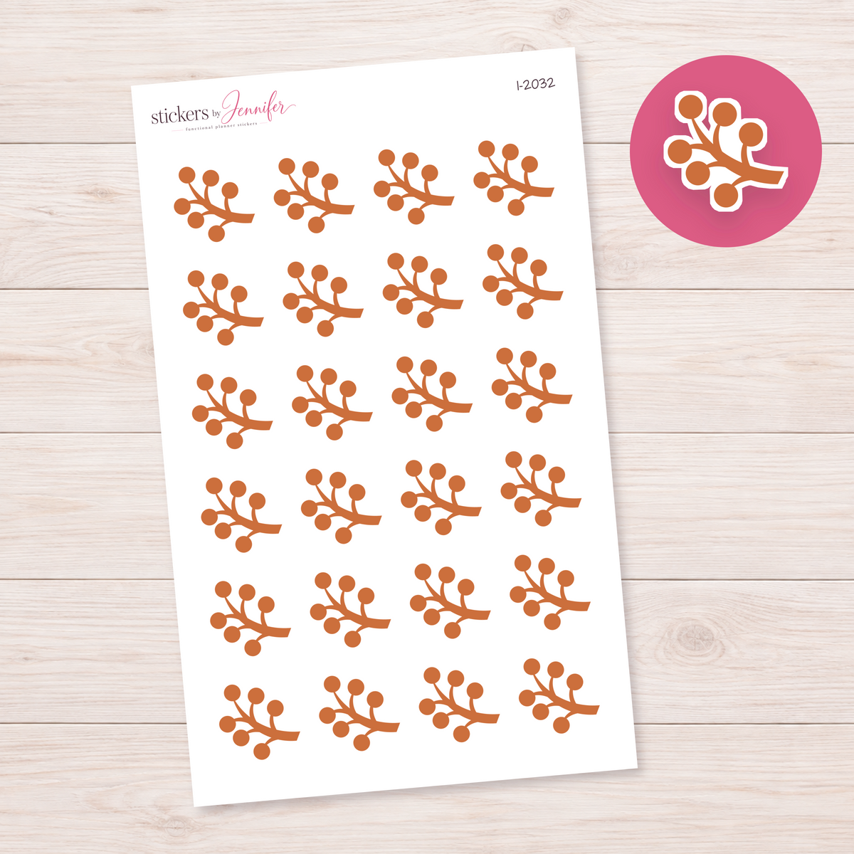 Rust Berry Branch Planner Stickers | I-2032