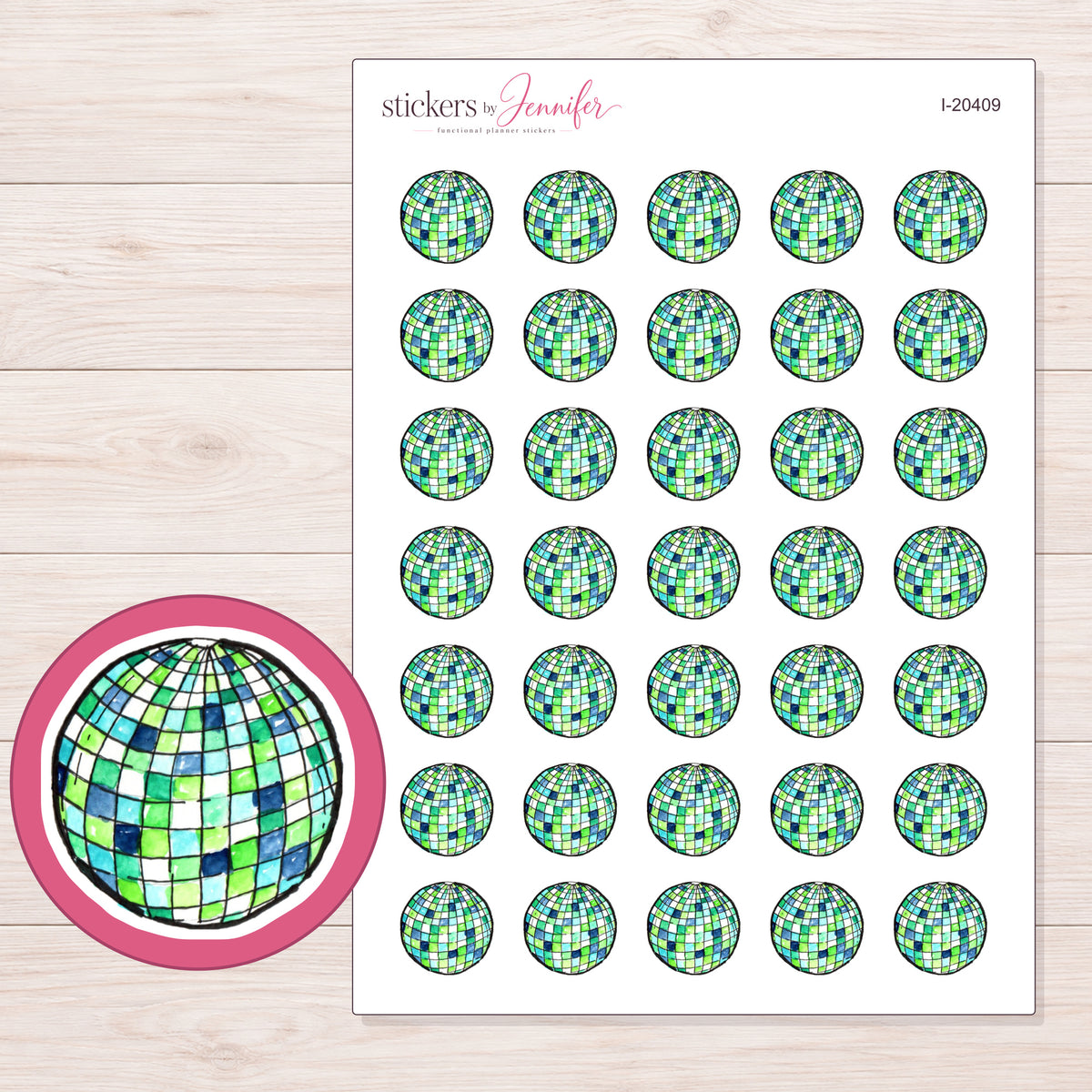 I-20409 planner sticker sheet with enlarged sticker detail
