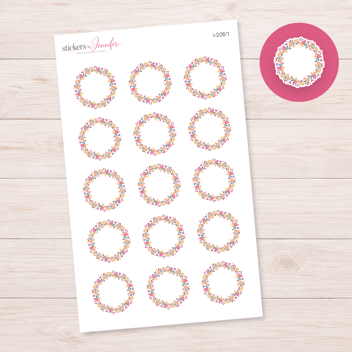 Colorful Berry Wreath Planner Stickers | I-2057