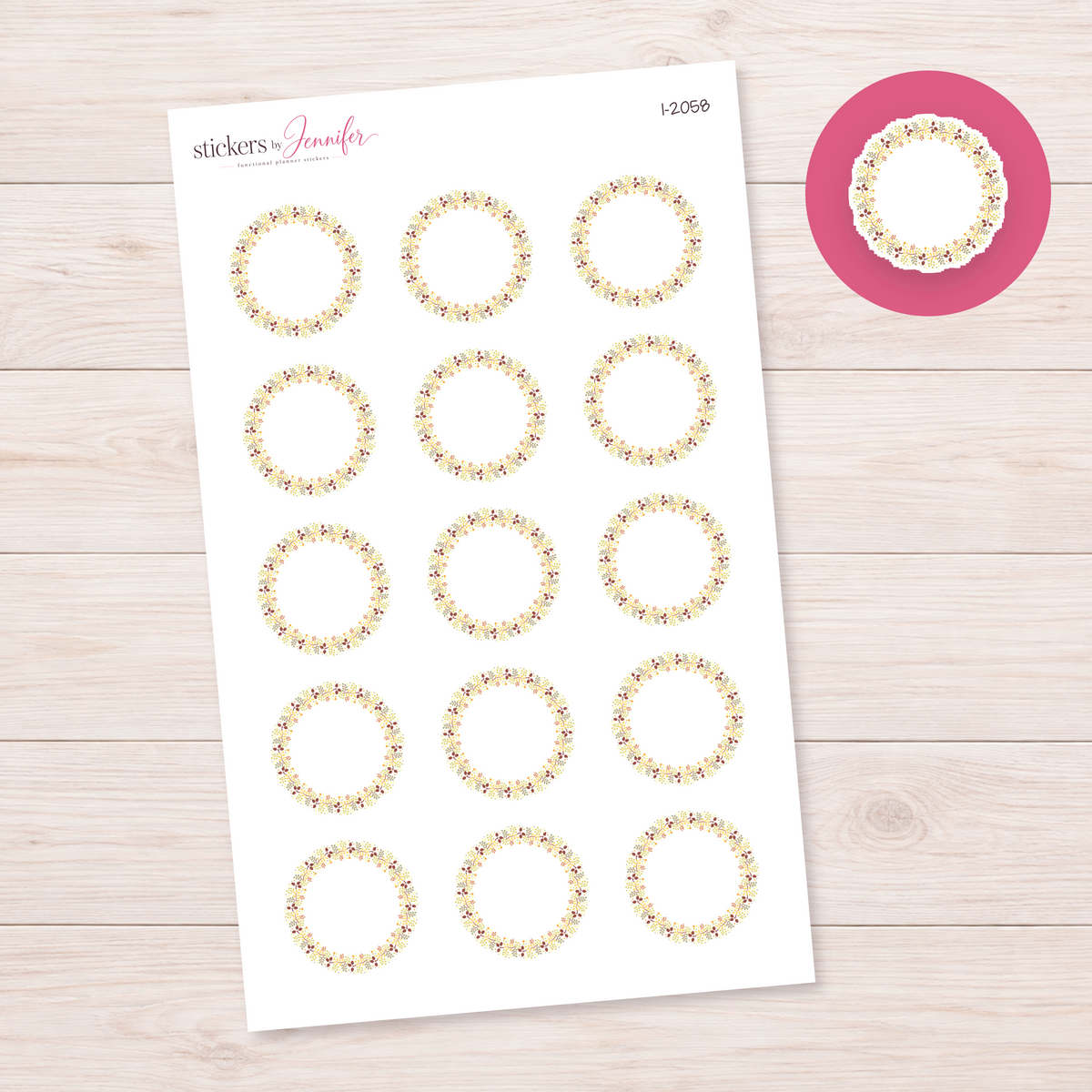 Delicate Golden Woodland Wreath Planner Stickers | I-2058