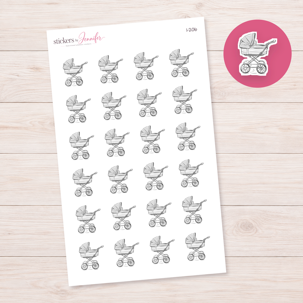 Gray Baby Pram Planner Stickers | I-206
