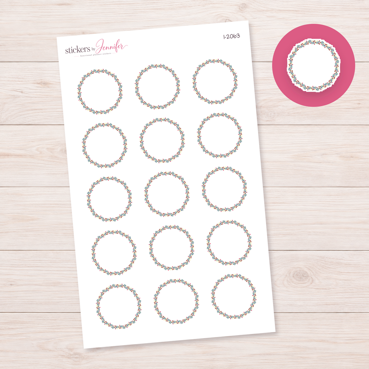 Tiny Multicolor Berry Wreath Planner Stickers | I-2063
