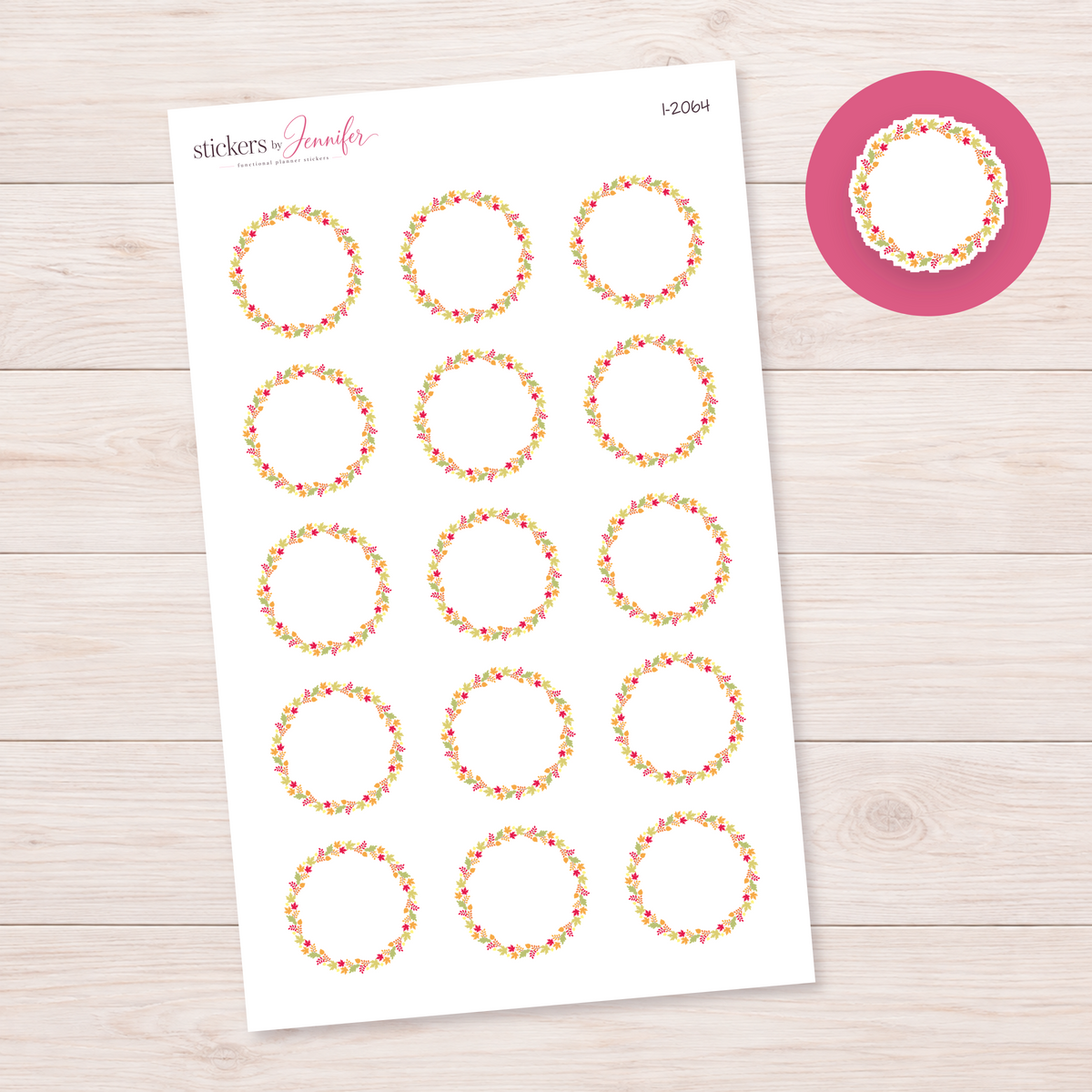 Small Autumn Leaf Wreath Planner Stickers | I-2064