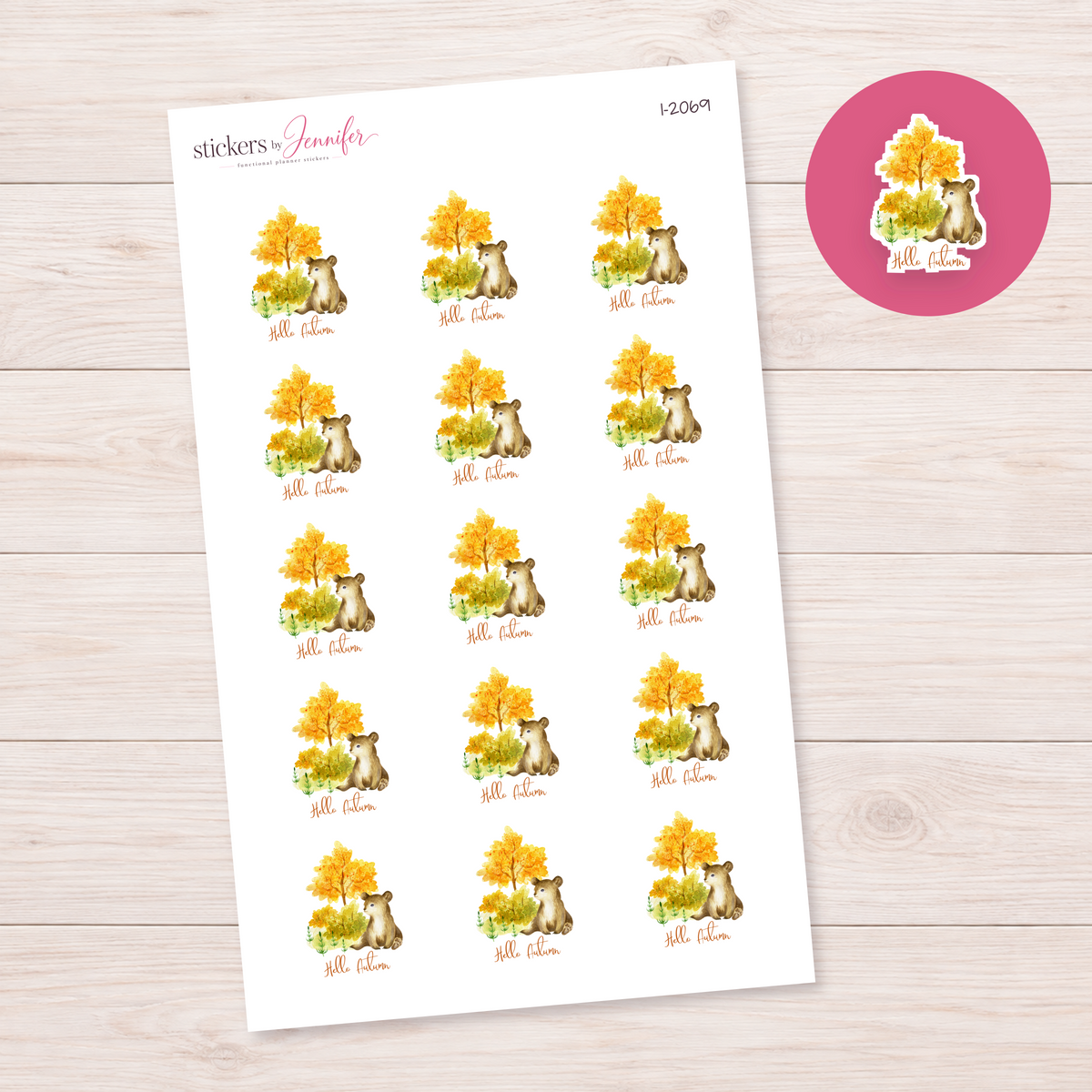 Hello Autumn Bear Planner Stickers | I-2069