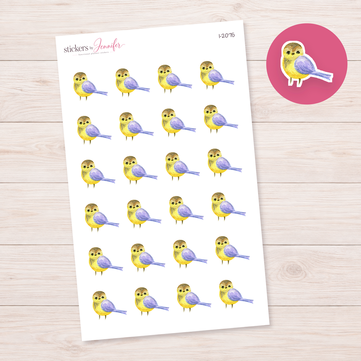 Watercolor Blue and Yellow Bird Planner Stickers | I-2075