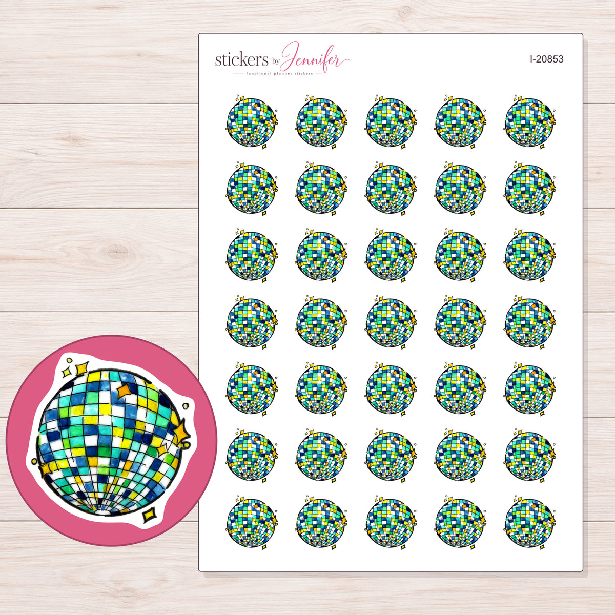 I-20853 planner sticker sheet with enlarged sticker detail