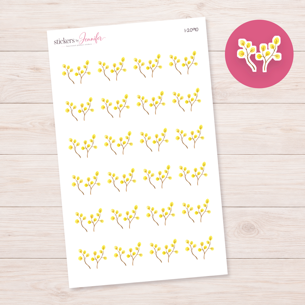 Watercolor Yellow Leaf Twigs Planner Stickers | I-2090