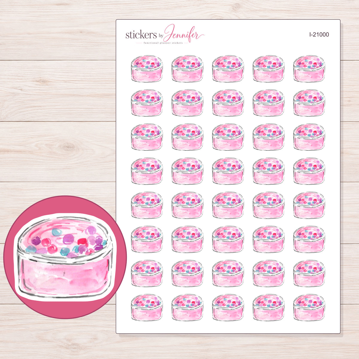 I-21000 planner sticker sheet with enlarged sticker detail