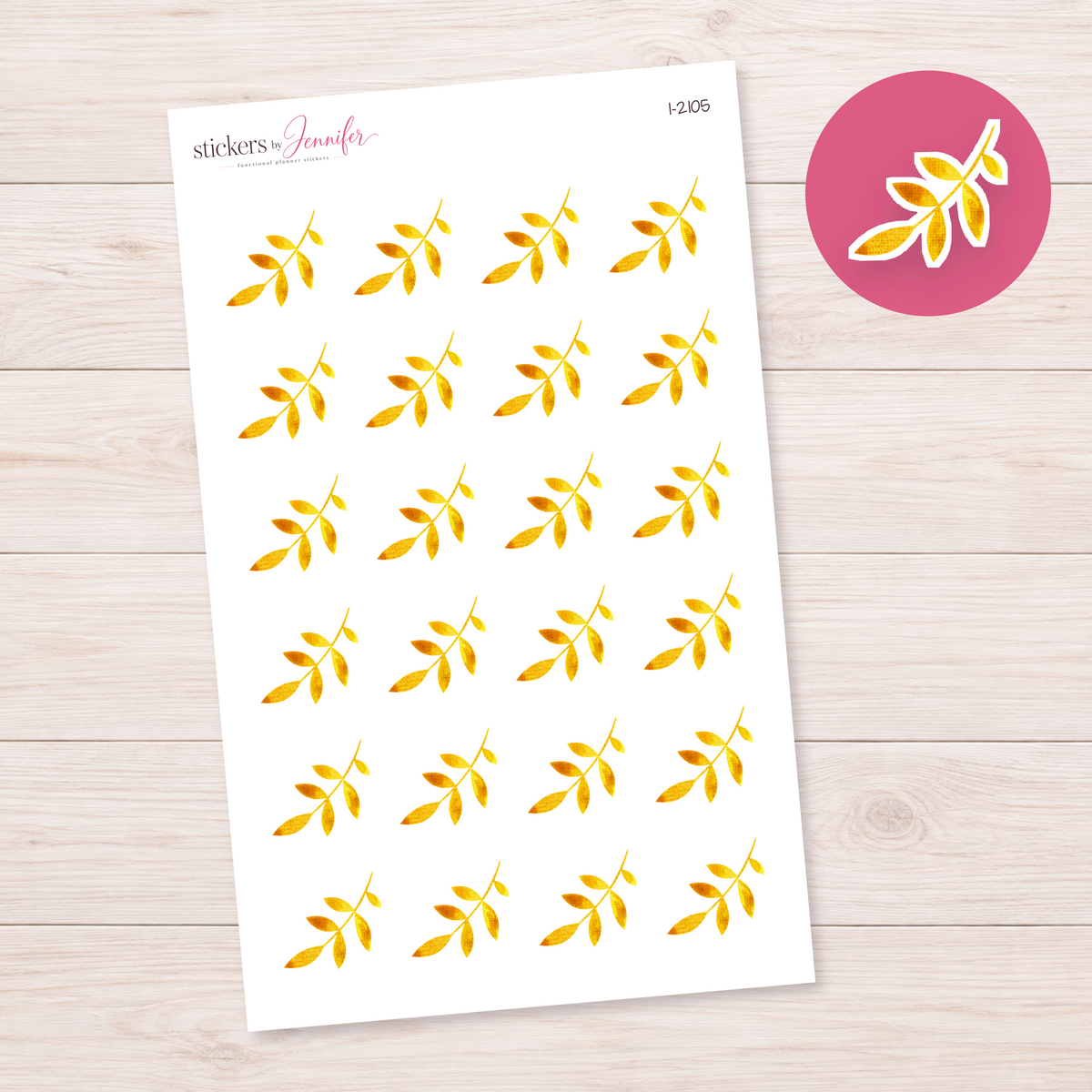 Watercolor Golden Leaf Sprig Planner Stickers | I-2105