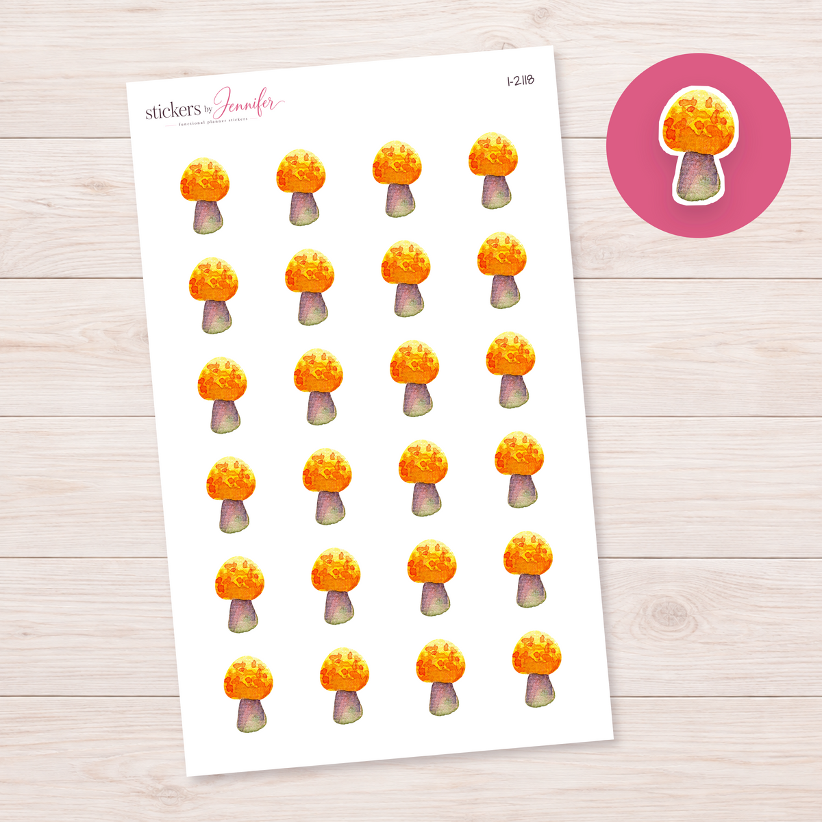 Watercolor Golden Mushroom Planner Stickers | I-2118