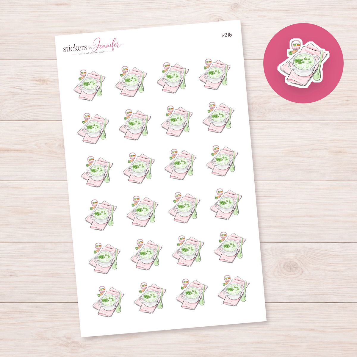 Soup with Pink Napkin Planner Stickers | I-216