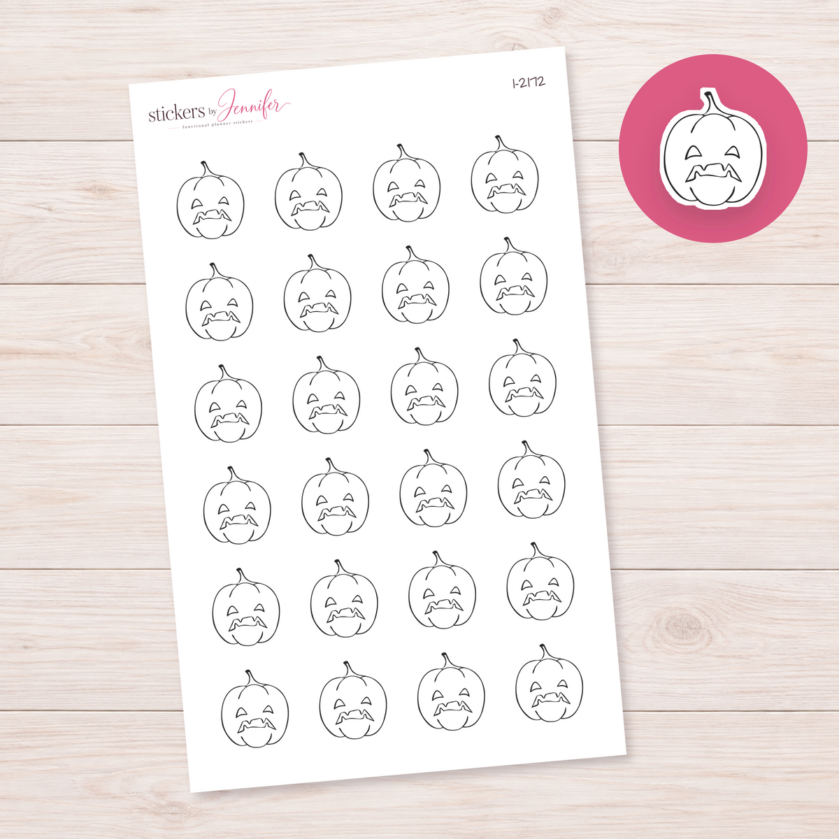 Outline Round Jack-o-Lantern Planner Stickers | I-2172