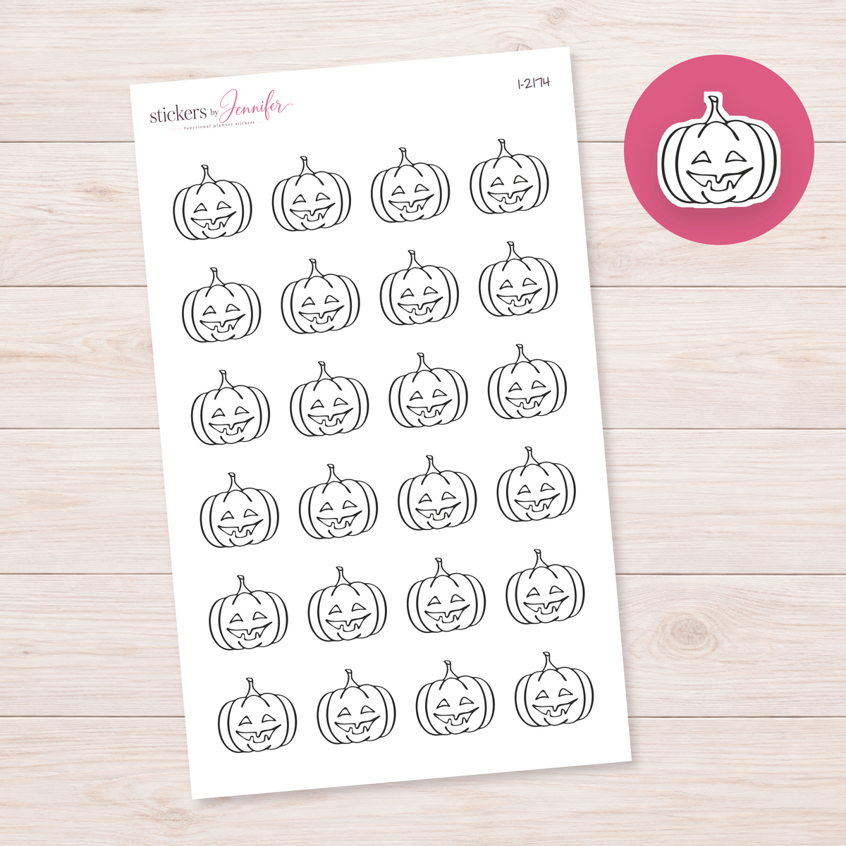 Outline Grinning Pumpkin Planner Stickers | I-2174