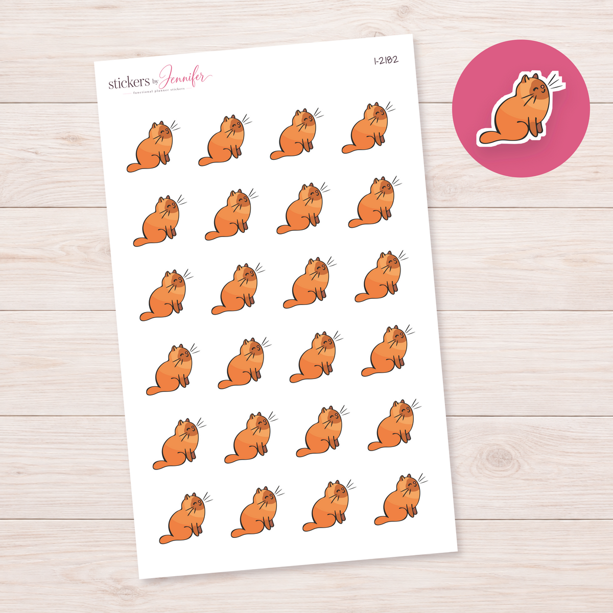 Orange Sitting Cat Planner Stickers | I-2182
