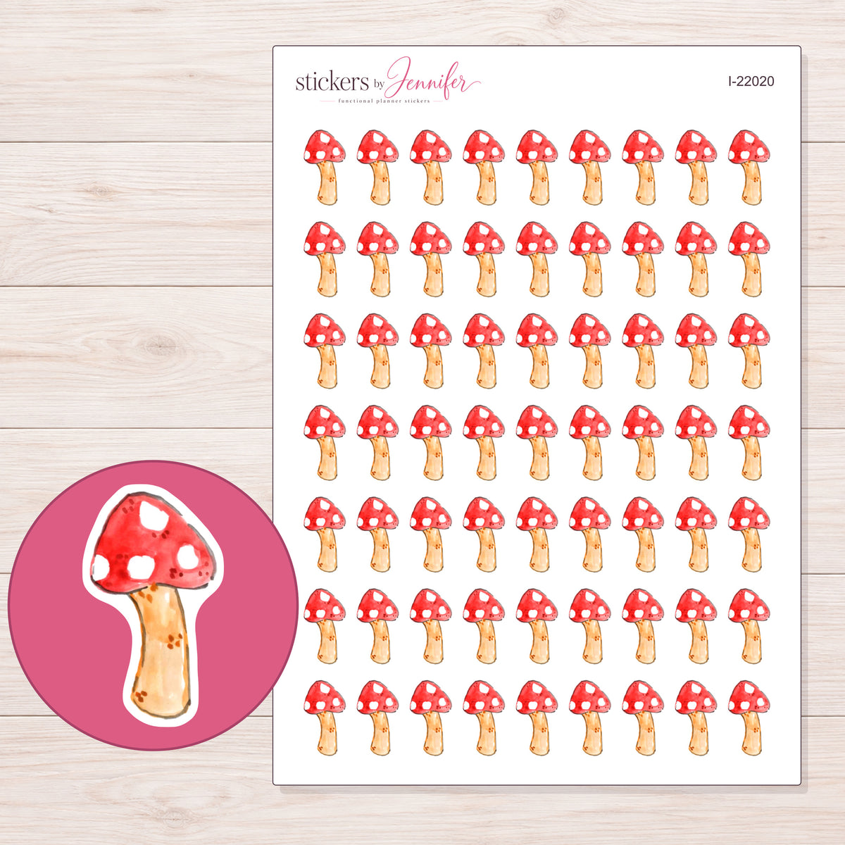 I-22020 planner sticker sheet with enlarged sticker detail