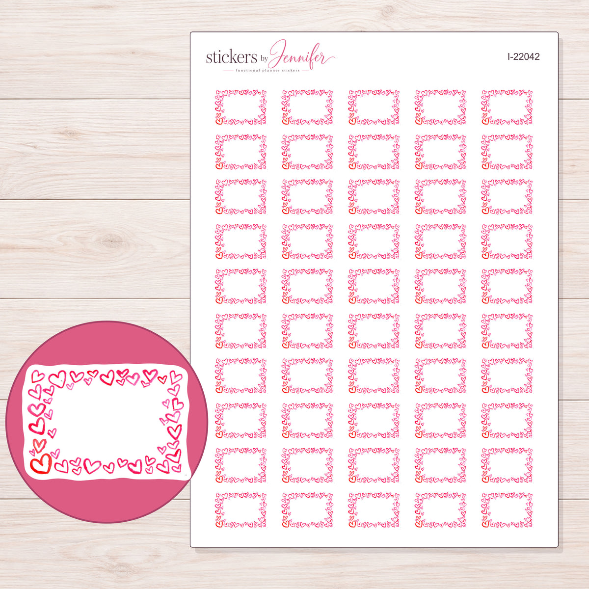 I-22042 planner sticker sheet with enlarged sticker detail